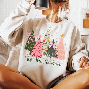 Tis The Season Christmas Png, Coquette Christmas Png, Christmas Tree Png, Hand Drawn Sublimation, Boho Pink Christmas Tree, Merry Christmas