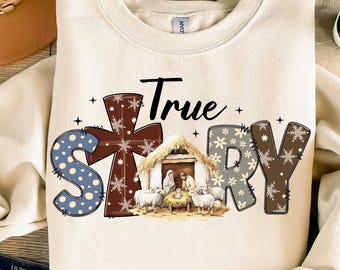 True Story Png, Nativity Scene Christmas Png, Coquette Jesus Christmas Png, Baby Jesus Png, Oh Holy Night Png, Hand Drawn, Plaid Christmas