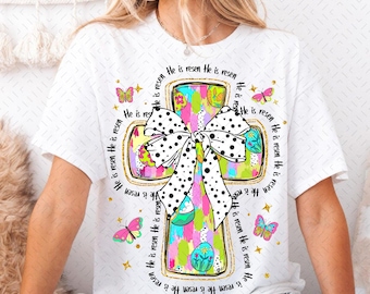 He is Risen PNG, Matthew 28:6, Christian Easter png, Easter Coquette Png, Jesus Easter Cross png, Bible Verse Png, Glitter Easter Png