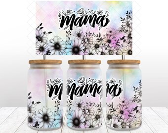 Mama Glass Can Wrap, 16oz Glass Can Sublimation Designs, Mama Designs, Libbey Glass Wrap, Libby Glass Wrap,Mom Glass Can Png,Tumbler Digital