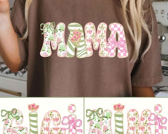 Preppy Floral Mama Mimi Gigi Bundle Png, Grandmillennial Floral Png, Kokarda Kokietka, Mama Floral Png, Mama z imieniem dla dzieci, Striped Mama Png