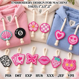 Preppy Hoodie String Charm Embroidery Bundle, Girly Mini Patch, Instant Download PES JEF VP3