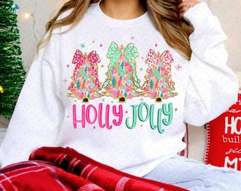 Colorful Glitter Holly Jolly Png, Christmas Png, Glitter Coquette Christmas Tree Png, Christmas Png, Christmas Coquette Png, Brushstroke