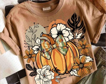 Boho Pumpkin Coquette Png, Floral Fall Pumpkin Png, Vintage Autumn Shirt Design, Retro Halloween Flowers Png, Pumpkin Spice Sublimation