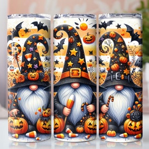 Halloween Gnomes Tumbler Wrap, 20 oz Skinny Tumbler Sublimation Design, Spooky Gnomes Tumbler, Halloween Tumbler Wrap, Digital Download