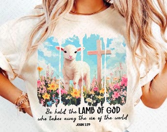 Diseños de sublimación de cordero de Dios PNG de Pascua Diseños de camisetas cristianas de Pascua Acuarela Clipart Estético PNG Pascua DTF Los más vendidos Png Lindo