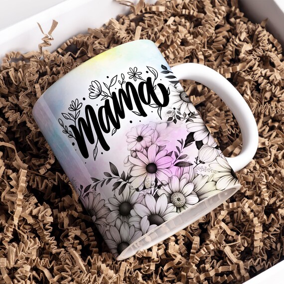 Mother's Day Mug Wrap Floral Sunflowers Mug PNG Sublimation Designs 15oz 11oz Leopard Floral Mom Life Mug Wrap Mama Template Coffee Cup