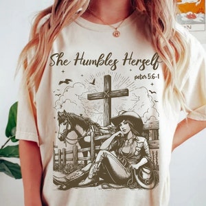 Ze vernedert zichzelf png, Peter 5:6-1, cowgirl png, geloof png, sublimatieontwerp, christelijk land png, western cowboy png, christelijk png