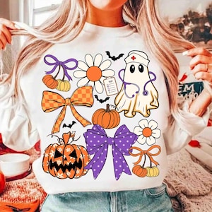Nurse Halloween Coquette Png, Cute Spooky Nurse Shirt Design, Funny Ghost Nurse Png, Preppy Halloween Nurse Png, ER Nurse Sublimation