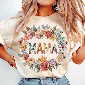 Faux Embroidery Mama Png, Faux Embroidery Floral Mama Png, Mother&#39;s Day Png, Mom Faux Embroidery Png, Mama Sublimation Design
