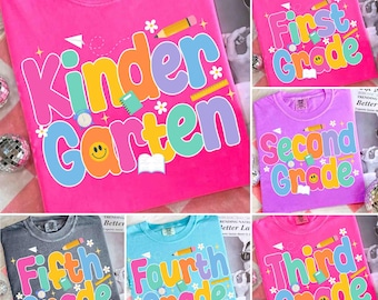 Pacchetto Ritorno a Scuola PNG, Design per Maglietta "Primo Giorno di Scuola" per Insegnanti Preppy, Stampa a Sublimazione "Colorful Coquette", Pre-k 1a/2a/3a/4a Elementare