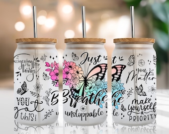 Bible Verse Glass Can Wrap, Just Breathe Glass Can Png, Glass Tumbler Wrap, 16oz Frosted Glass Sublimstion Designs, Libby Glass Wrap