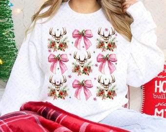 Coquette Christmas Reindeer Png, Christmas Ho Ho Ho Png, Reindeer, Merry Christmas Png, Christmas Deer Png, Christmas, Sublimation Design