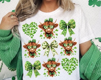 St Patrick's Day Highland Cow PNG, St. Patrick's Day Heart Clover, Coquette St. Patrick's png, Shamrock png, St Patrick's Day png, Irish png