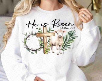 True Ostern PNG, Er ist auferstanden, Lamm Krone aus Dorn Kreuz Palm Jesus Christus christliche religiöse Bibel Verse digitale Sublimation gezeichnetes T-Shirt