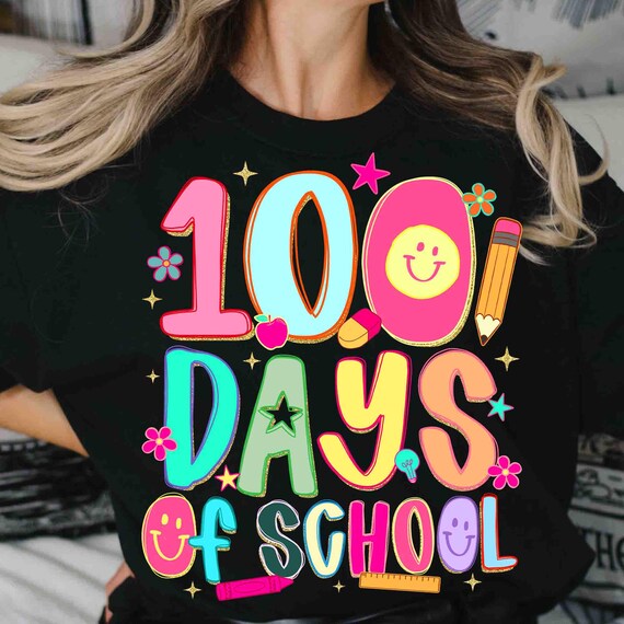 Happy 100 Days Of School png, School doodles png, Retro Teacher png, Colorful Pencil Coquette Png, School Teacher Png, Teacher 100 Days Png
