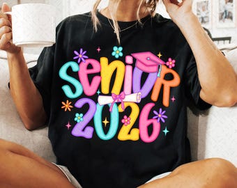 Preppy Senior 2026 Png, Floral Class of 2026 Png, Coquette Senior Shirt Design, Colorful Girly Graduation Sublimation Digital Download