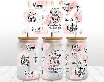 Christian Affirmations 16 oz glass can wrap png, Inspirational Libbey Glass Can Bible Verse, Scripture Beer Glass Can, sublimation designs