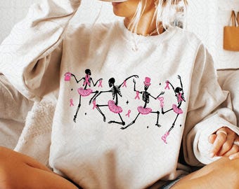 Dancing Skeletons Breast Cancer Png, Skeletons Pink Ribbon Png, Breast Cancer Halloween Png, Breast Cancer Awareness Png,Breast Cancer Shirt