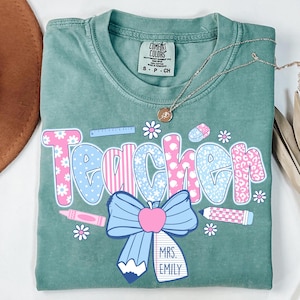 Coquette Teacher Png, Preppy Floral Teacher Sublimation Design, Cute Pastel Back to School Shirt Graphic, Retro Girly Teacher PNG
