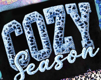 Faux Yarn Cozy Season Winter Png, Leopard Christmas Png, Winter Christmas Png, Chunky Knit Cute Snowman Png, Preppy Christmas Tree Png