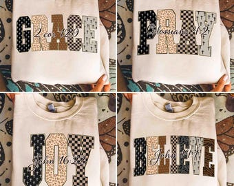 Leopard Bible Bundle Png, Grace Joy Pray Believe Design, Checkered Jesus Png, Jesus Christian Sublimation, Bible Verse Design Download