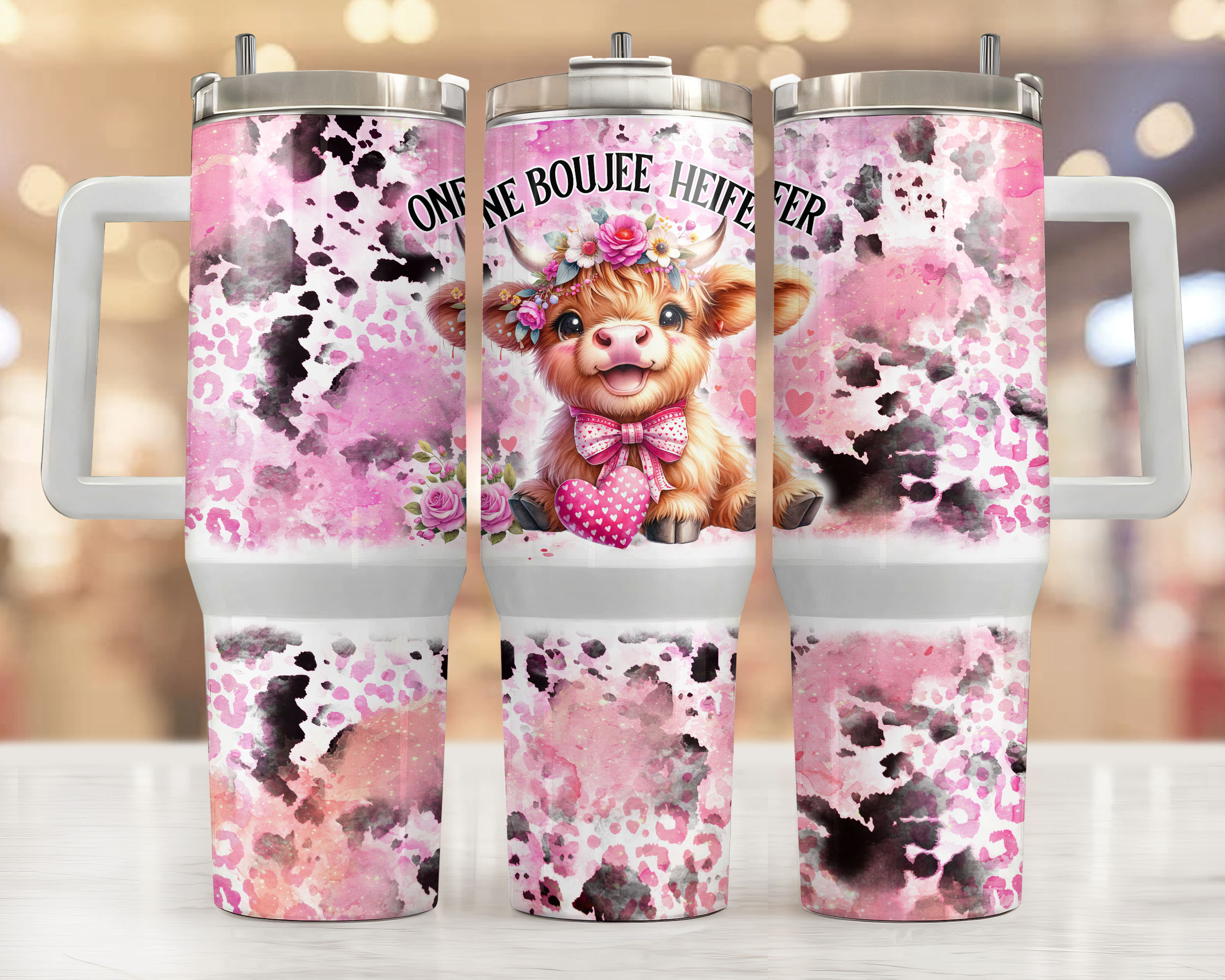 Baby Highland Cow Valentine 40Oz Wrap, Sublimation Design Templates, 40Oz Png Digital Download. Clip Art Download, 40Oz Tumbler With Handle