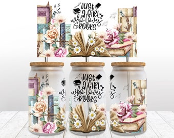 Books Libbey Glass Wrap, 16 Oz Glass Can Wrap PNG, Book Lover Glass Tumbler Wrap, Book Nerd Glass Can Sublimation Wrap Design Download