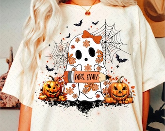 Floral Teacher Halloween Png, Halloween Teacher Pencil Png, Trick or Teach, Funny Teacher Png, Spooky Teacher Sublimation, Cute Ghost Png