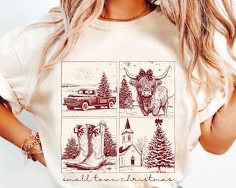 Vintage small town christmas PNG, Cowgirl Png, Small town girl Christmas PNG, highland cow Christmas png, Christmas western png