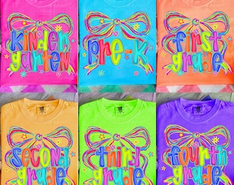 First Day of School Neon Png, Back to School Png, Back to School Neon, Back to School Bundle Png, School Bow Png, Preppy School Bundle Png