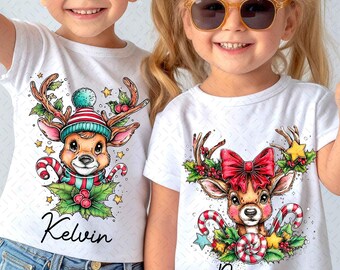 Custom Kids Reindeer Christmas Png, Trendy Holiday Matching Boy And Girl Deer Shirt Design, Christmas Gift For Kids, Merry Christmas Png