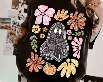 Cute Lace Ghost Png, Floral Ghost Png, Boho Halloween Shirt Design, Coquette Spooky Png, Halloween Ghost Sublimation, Boo Ghost with Flowers