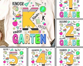 Pacchetto Ritorno a Scuola PNG, Design per Maglietta Primo Giorno di Scuola per Insegnanti Preppy, Maglietta Ritorno a Scuola per Insegnanti Bambini, Pre-k 1a/2a/3a/4a elementare