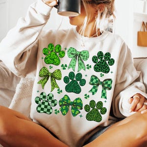 Dog St Patricks Coquette Png, Dog Mom Png, St Patrick&#39;s Day Png, Dog Paw Print Shamrock Png, St Patrick Shirt Design, Dog Lover Gift