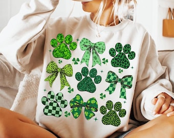 Dog St Patricks Coquette Png, Dog Mom Png, St Patrick's Day Png, Dog Paw Print Shamrock Png, St Patrick Shirt Design, Dog Lover Gift