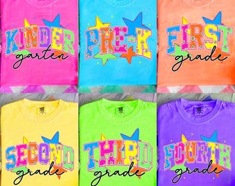 Neon Back to School PNG Bundle, Teacher Coquette First Day of School Shirt Design, Preppy Floral Sublimation, Pre-k 1st/2nd/3rd/4th Grade