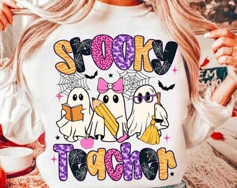 Preppy Teacher Halloween Png, Halloween Teacher Pencil Png, Trick or Teach, Funny Teacher Png, Spooky Teacher Sublimation, Book Ghost Png