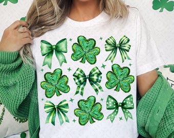 Coquette Patrick's Day Bow Png, Patrick Day Png, Shamrock Lucky Bow Png, Trendy Png, Irish Patrick Day Shirt Design, Brushstroke, Green Day