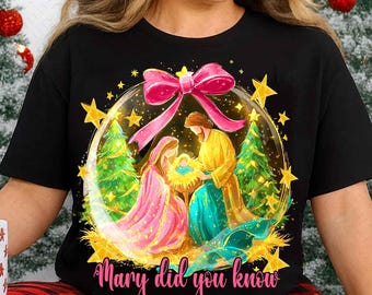 Preppy Painted Christian Nativity Scene PNG, Mary Did You Know Png, Baby Jesus Manger Png, Whimsical Merry Christmas Religious Design