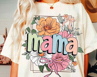 Floral Mama Coquette Bow PNG, Mama Flower png, Boho Mama png, Mama Shirt Design, Retro Mama png, Mothers Day png, Mama Sublimation Designs