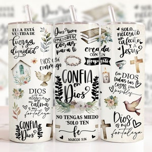 Citas motivacionales bíblicas en ESPAÑOL Diseños de sublimación de vaso flaco de 20 oz, envoltura de vaso png, hágalo usted mismo, regalo cristiano para ella