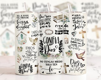 SPANISH Bible Motivational Quotes 20oz Skinny Tumbler Sublimation Designs, Tumbler Wrap Png, Do it Yourself, Christian Gift for Her