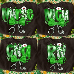 St Patrick Nurse Bundle Lucky Shamrock Png Design RN LPN CNA Shirt Green Irish Healthcare Appreciation Medical Staff Sublimation Dtf Trendy