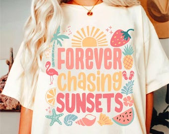 Für immer jagen Sonnenuntergänge Png, Sommer Sublimationsentwürfe, Boho Foral Png, Retro Sommer Png, Sonnenuntergänge Png, Sommer 2025 png, Strand Tshirt Png