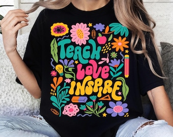 Teach Love Inspire Png, Boho Teacher Floral Png, Retro Teacher Png, Teacher Gift Png, Teacher Sublimation, Teacher Shirt Png, Back to School