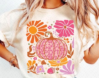 Leopard Pink Pumpkin Png, Boho Floral Fall Png, Retro Fall Png, Autumn Vibes Png, Pumpkin Season Png, Leopard Pumpkin Png, Fall Sublimation
