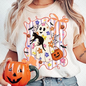 Cat Halloween Ghost Png, Preppy Halloween Spooky Png, Floral Coquette Spooky Png, Boho Halloween Png, Pastel Ghost Png, Halloween Shirt Png