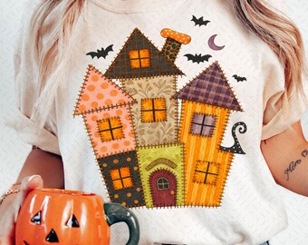 Preppy bloemen Halloween-shirt png, patchwork halloween png, preppy spooky seizoensontwerp, Witchy Vibes-sublimatie png, boho-Halloween