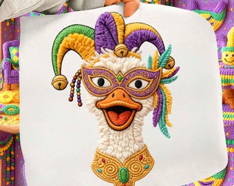 Klink haak garen gehaakte Mardi Gras Goose PNG, grappige Mardi Gras Goose clipart, schattige Mardi Gras Goose PNG, carnaval clipart digitale download